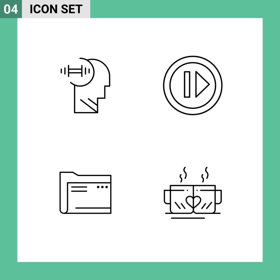 Line Pack of 4 Universal Symbols of training archive head media document Editable Vector Design Elements