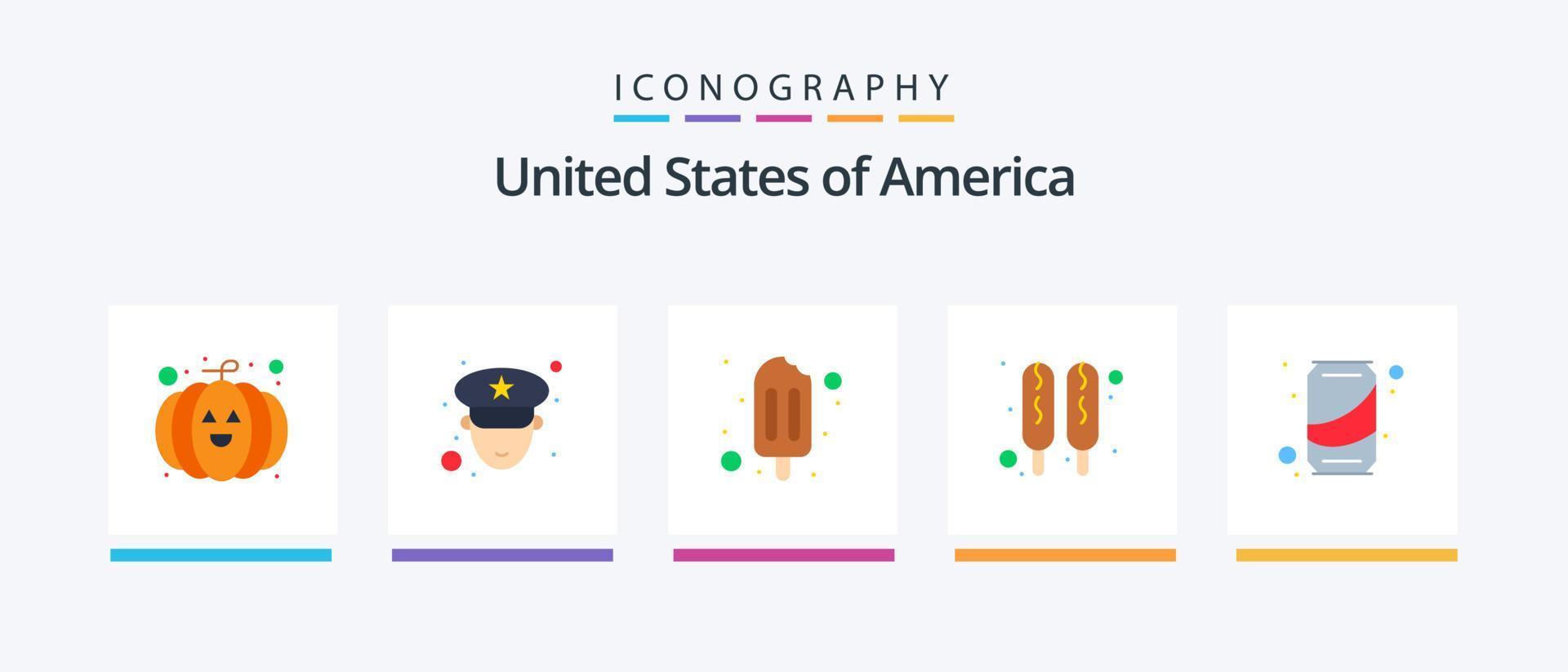 Usa Flat 5 Icon Pack Including . cola. cream. soda. beer. Creative Icons Design vector