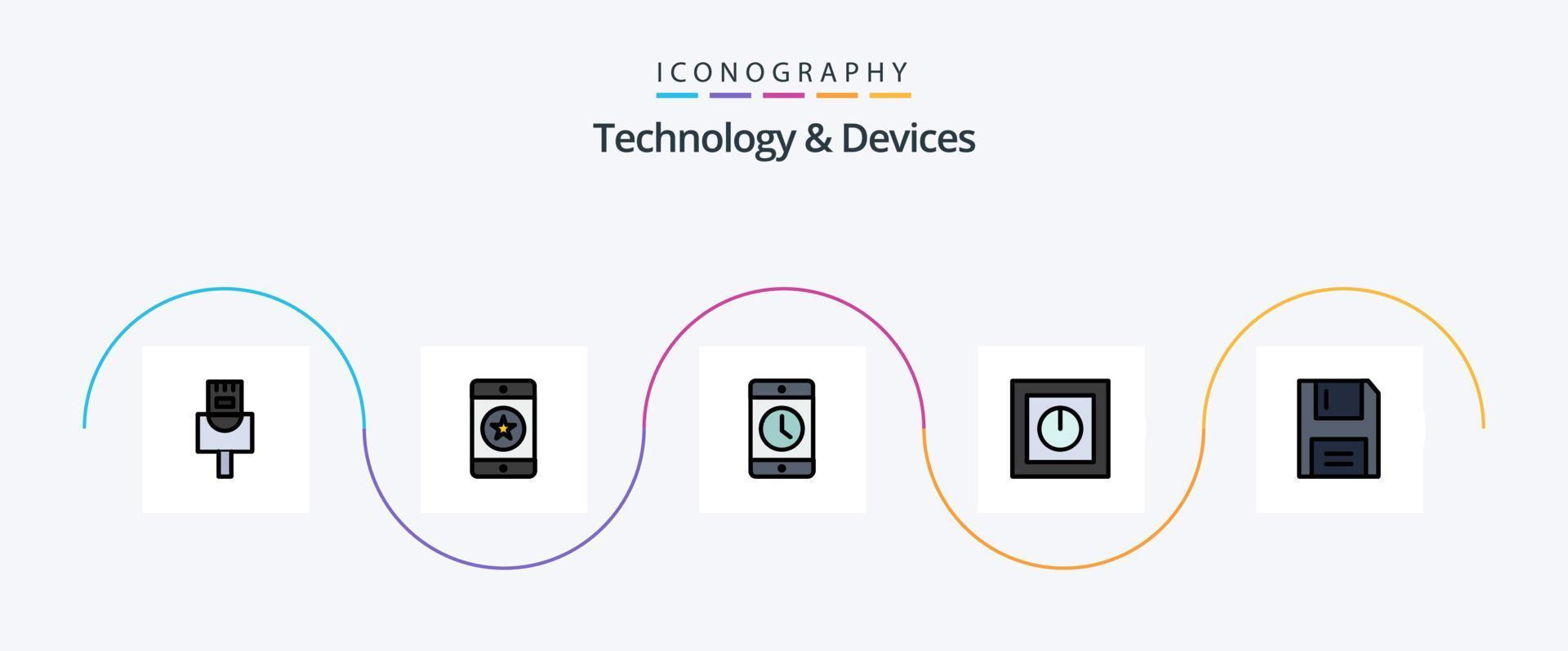 Devices Line Filled Flat 5 Icon Pack Including devices. safe. devices. products. devices vector