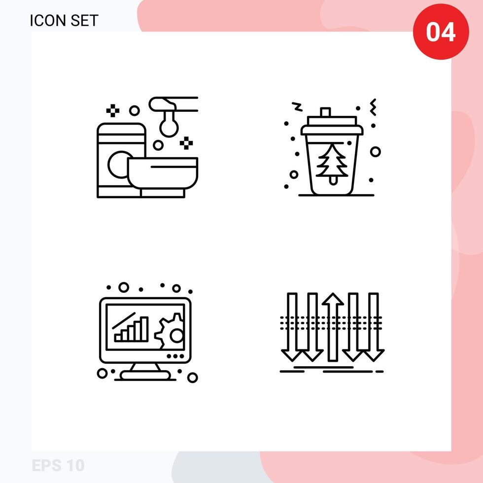 Group of 4 Modern Filledline Flat Colors Set for relax tree wax cup data analytics Editable Vector Design Elements