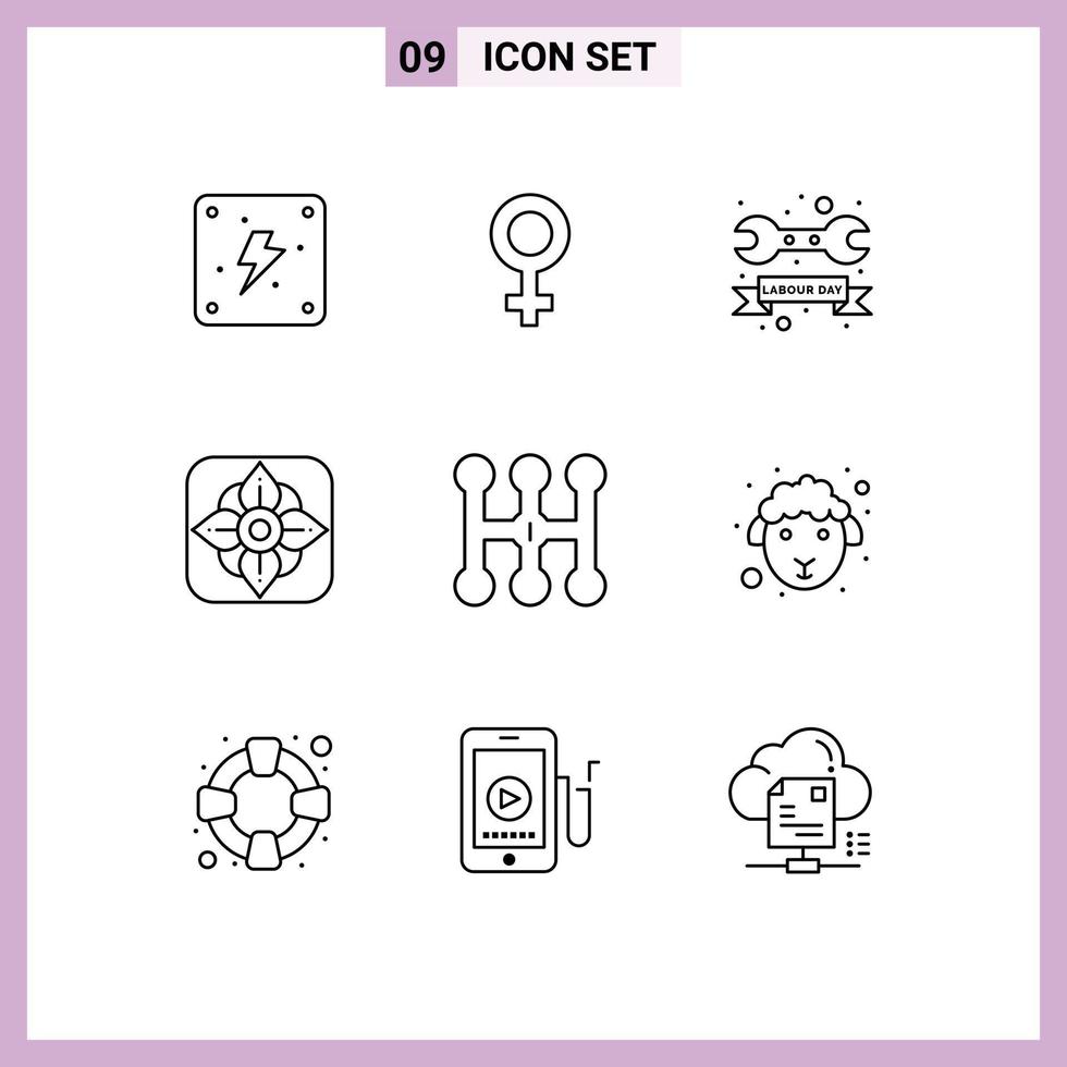 Mobile Interface Outline Set of 9 Pictograms of face manual tool car easter Editable Vector Design Elements