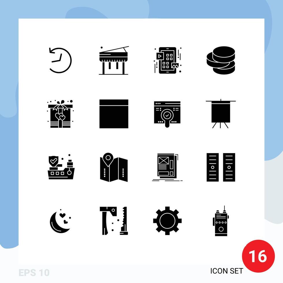 16 Universal Solid Glyphs Set for Web and Mobile Applications grid present ui gift money Editable Vector Design Elements