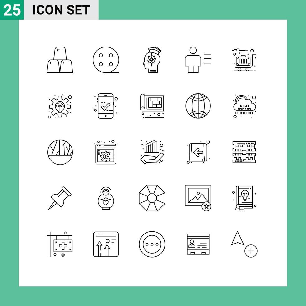 25 Creative Icons Modern Signs and Symbols of luggage details head body analytics Editable Vector Design Elements