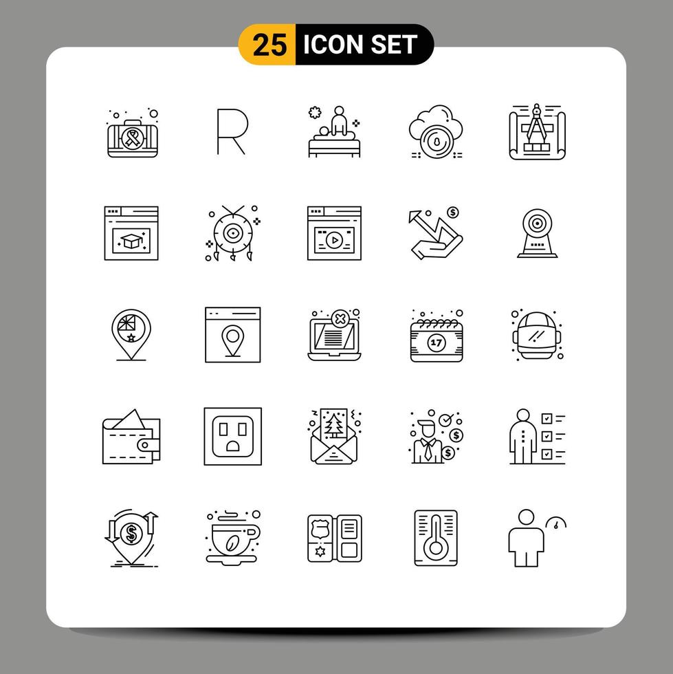 25 User Interface Line Pack of modern Signs and Symbols of data protect back secure spa Editable Vector Design Elements