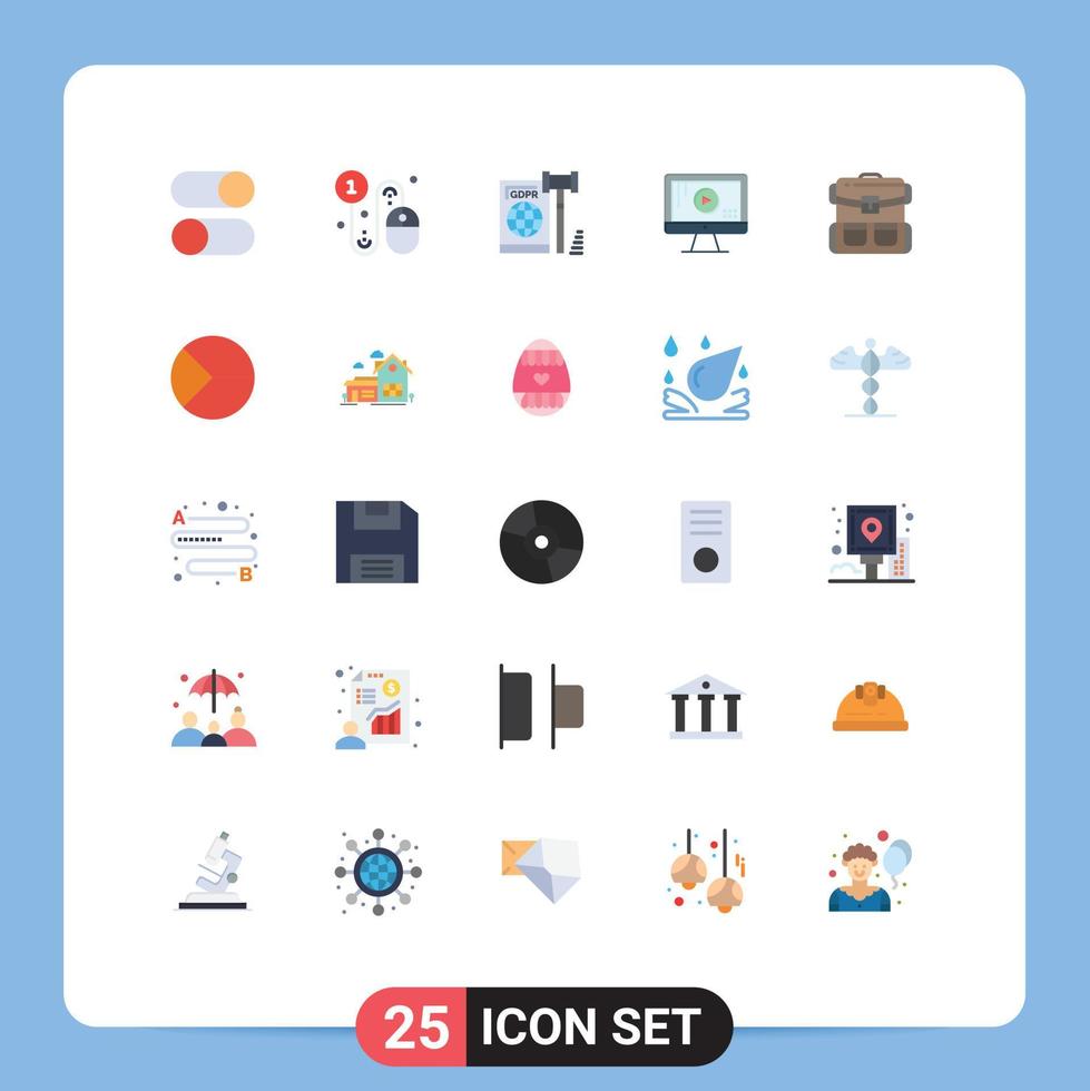 Mobile Interface Flat Color Set of 25 Pictograms of play computer pay secure gdpr Editable Vector Design Elements