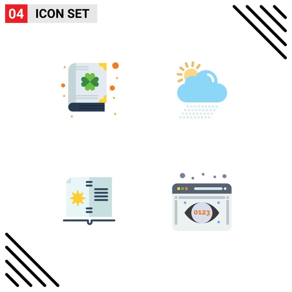 Set of 4 Modern UI Icons Symbols Signs for book guide patrick weather instruction Editable Vector Design Elements