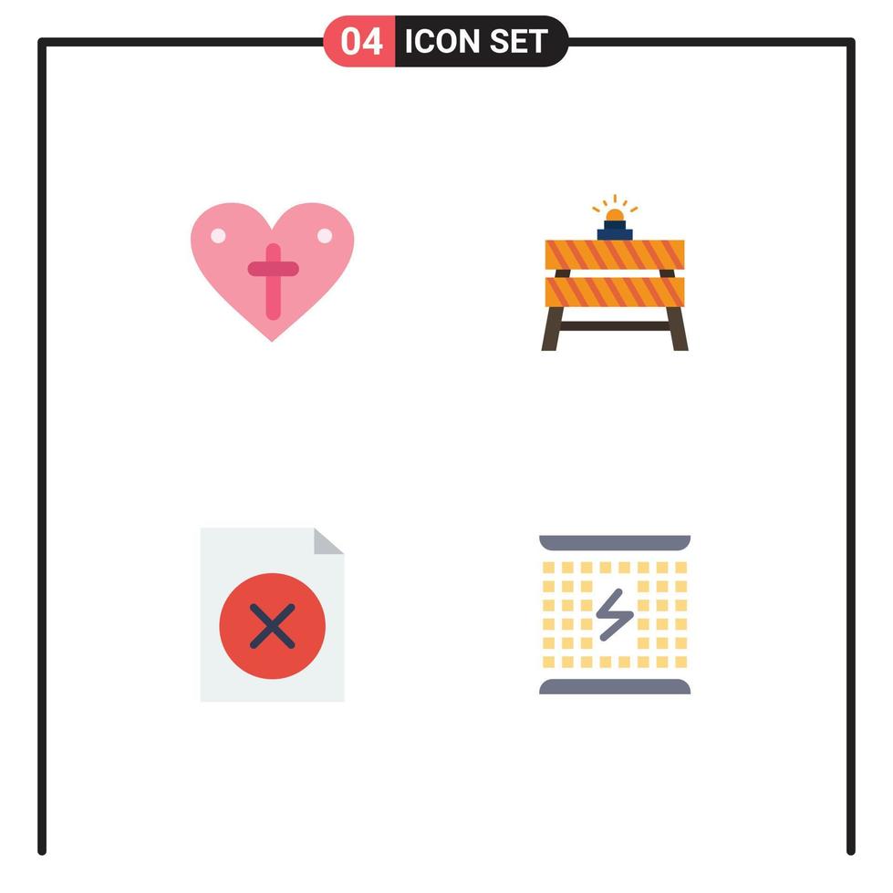 paquete de 4 iconos planos creativos de corazón eliminar amores detener archivos elementos de diseño vectorial editables vector