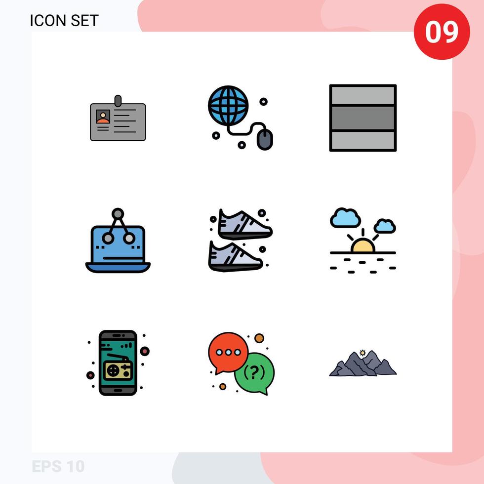 Universal Icon Symbols Group of 9 Modern Filledline Flat Colors of clothing measurement internet marketing cross Editable Vector Design Elements