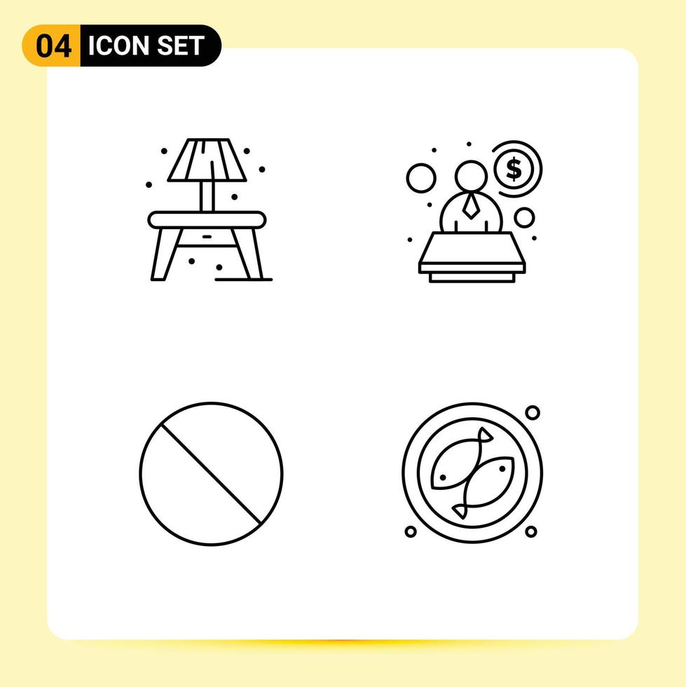 4 Line concept for Websites Mobile and Apps home prohibited account cancel fish Editable Vector Design Elements