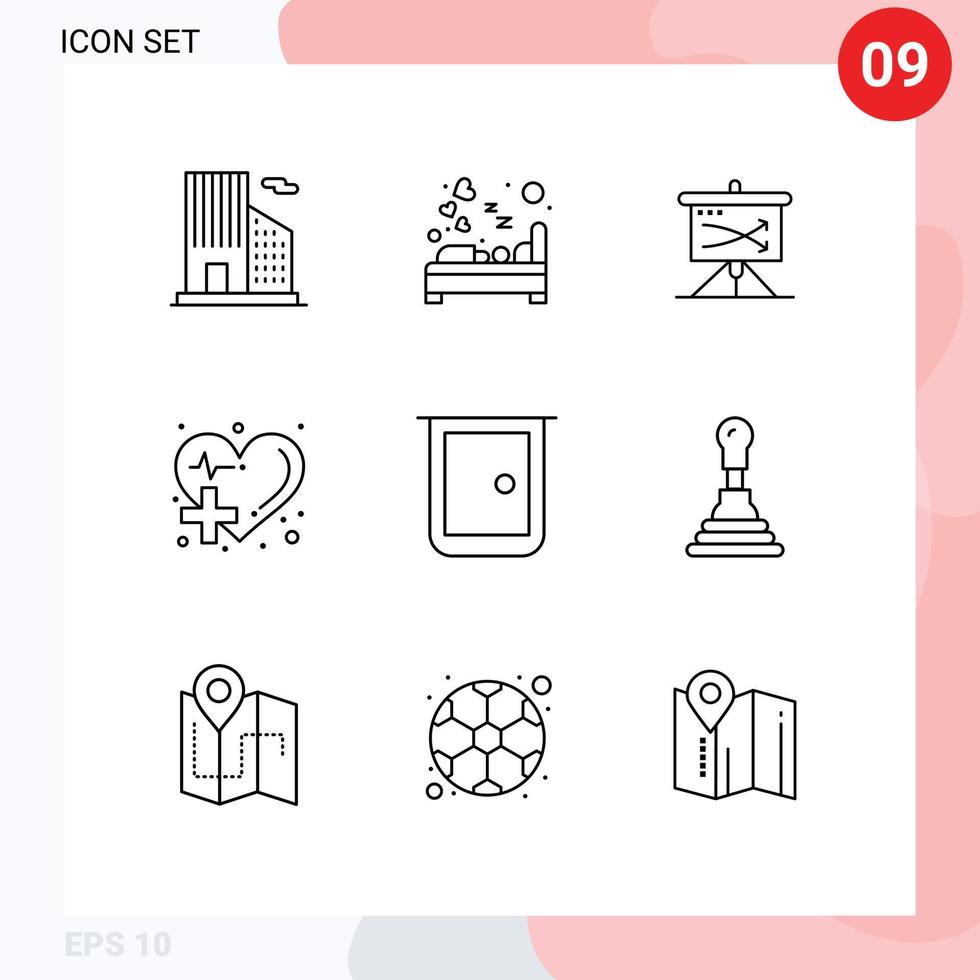 Pack of 9 creative Outlines of heart health care strategic health graph Editable Vector Design Elements