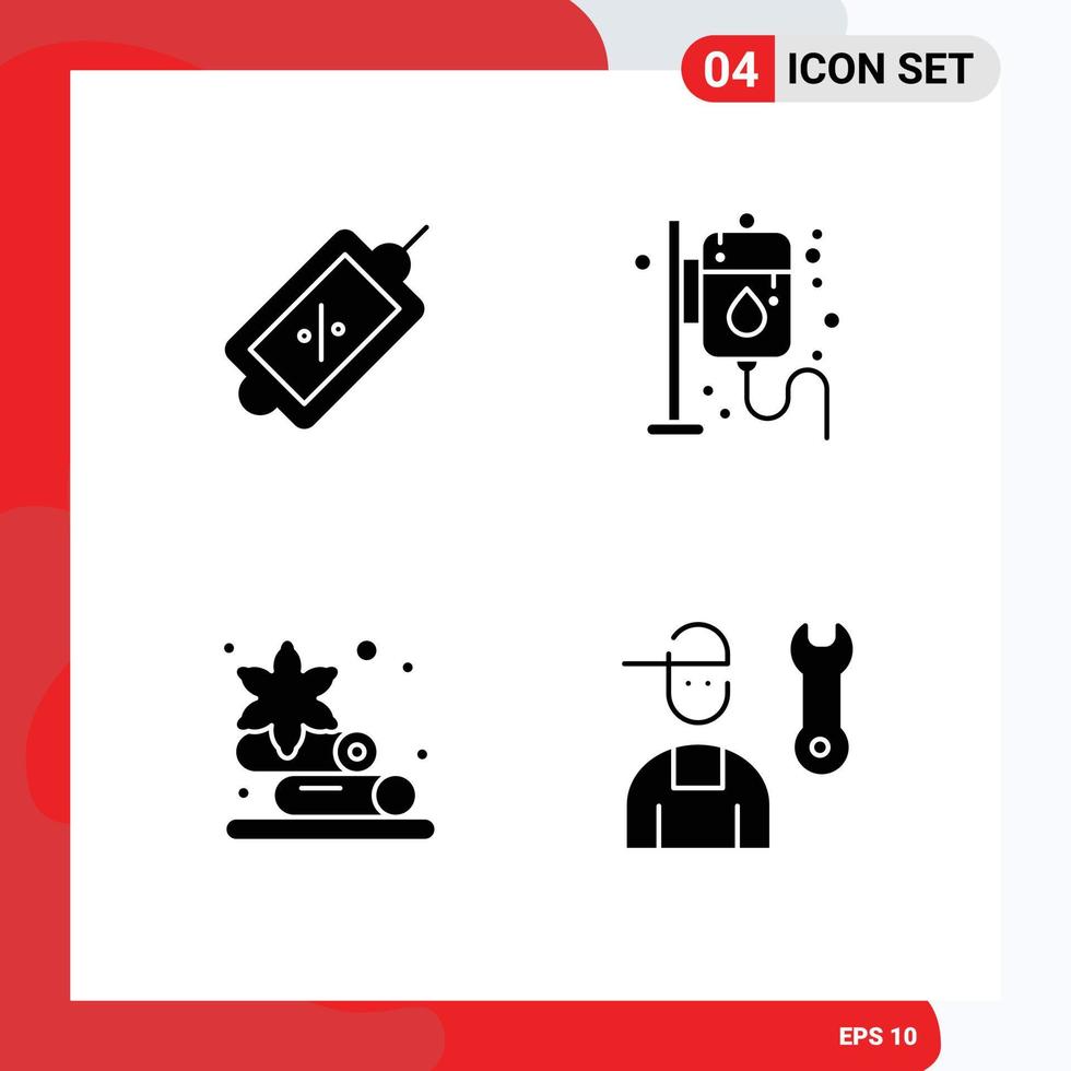 Modern Set of 4 Solid Glyphs and symbols such as ecommerce sauna tag medicine avatar Editable Vector Design Elements