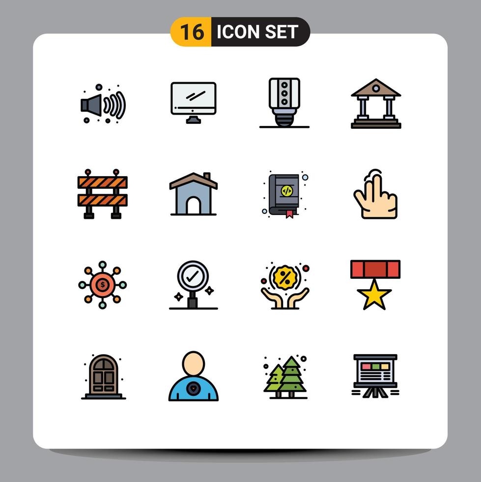 16 Flat Color Filled Line concept for Websites Mobile and Apps building block lamp finance building Editable Creative Vector Design Elements