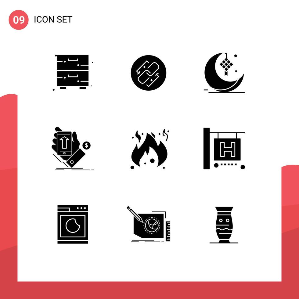 Solid Glyph Pack of 9 Universal Symbols of smartphone hand link phone ribbon Editable Vector Design Elements