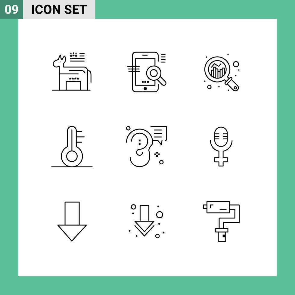 conjunto de 9 iconos de interfaz de usuario modernos símbolos signos para comunicación configuración meteorológica termómetro gráfico elementos de diseño vectorial editables vector