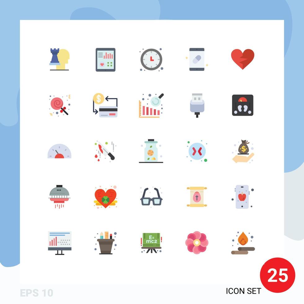 Universal Icon Symbols Group of 25 Modern Flat Colors of medicine health patient report mobile timer Editable Vector Design Elements
