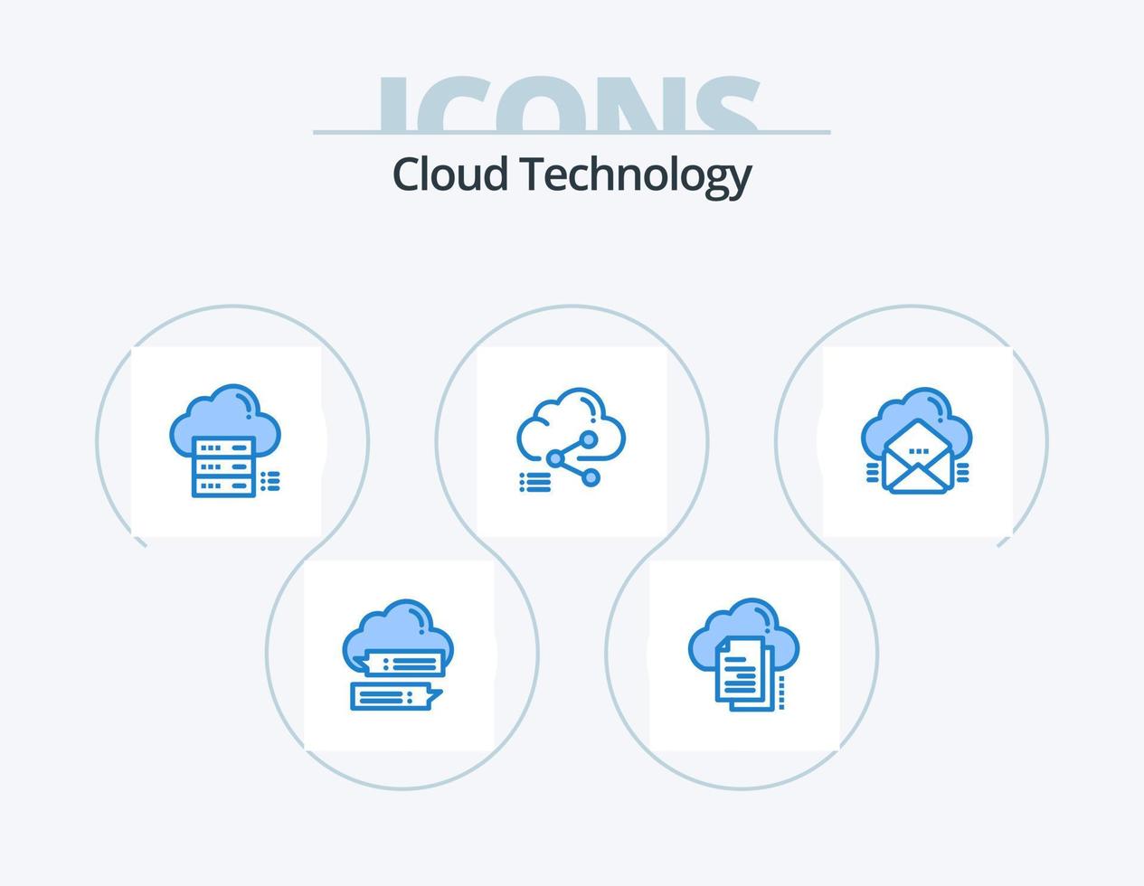 Cloud Technology Blue Icon Pack 5 Icon Design. data. share. cloud. share. data vector