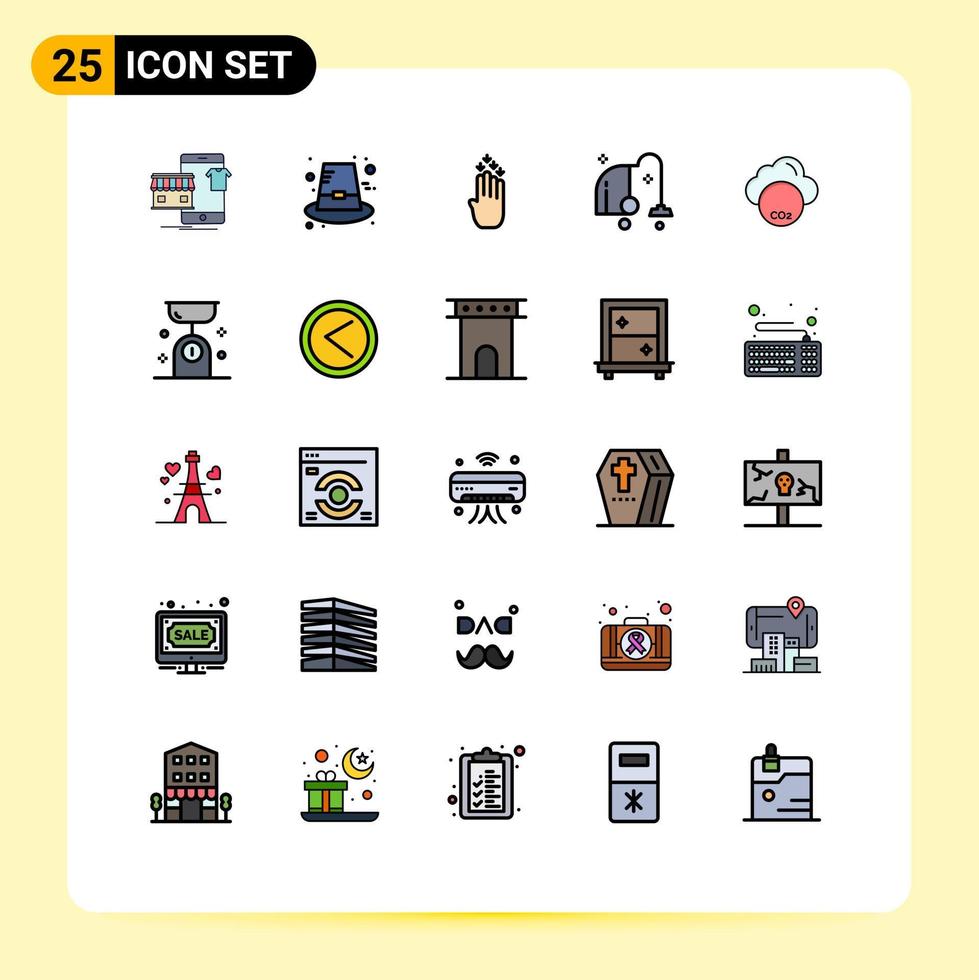 Concepto de color plano de 25 líneas rellenas para sitios web, móviles y aplicaciones, equipos ambientales, elementos de diseño de vectores editables eléctricos de acción de gracias.