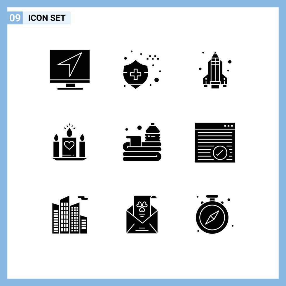 Mobile Interface Solid Glyph Set of 9 Pictograms of basketball ball pencil rocket wedding love Editable Vector Design Elements