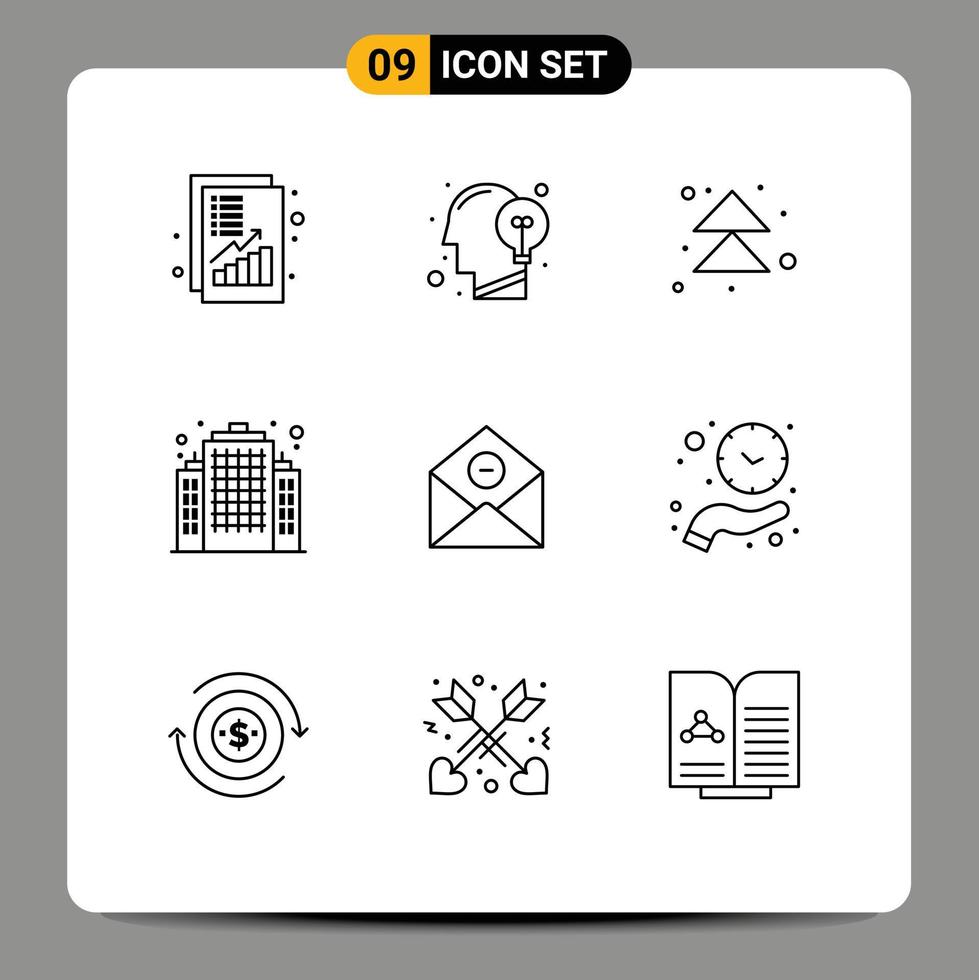 Pack of 9 Modern Outlines Signs and Symbols for Web Print Media such as communication estate idea building next Editable Vector Design Elements