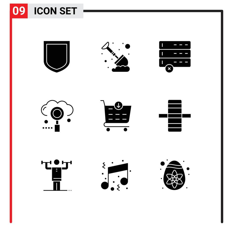 9 Universal Solid Glyph Signs Symbols of shop buy data search media Editable Vector Design Elements