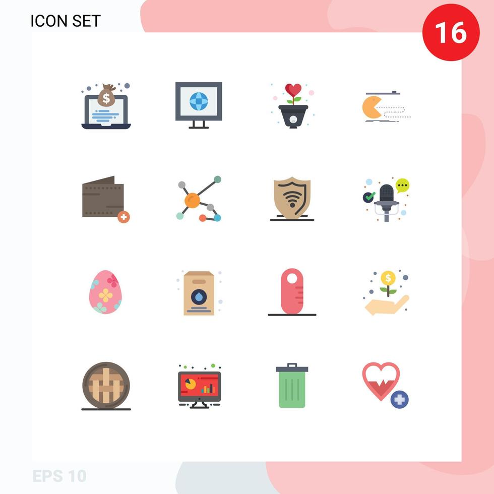 User Interface Pack of 16 Basic Flat Colors of add gaming grow game character Editable Pack of Creative Vector Design Elements