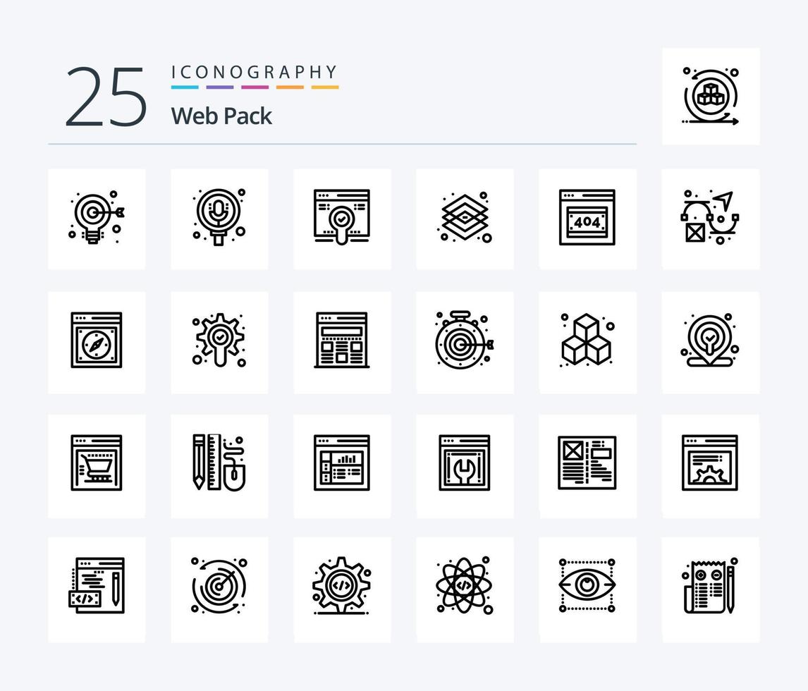 paquete web paquete de iconos de 25 líneas que incluye página de error. capa. web. gráfico. creativo vector