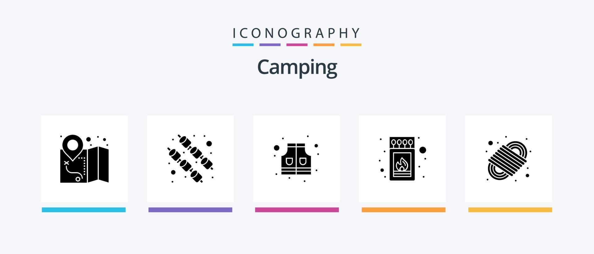 paquete de iconos de camping glyph 5 que incluye . cordón para. seguridad. nudo. vara. diseño de iconos creativos vector