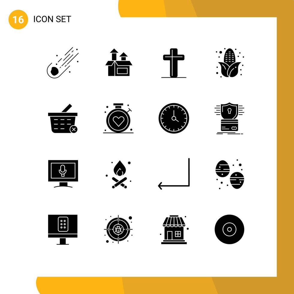 Solid Glyph Pack of 16 Universal Symbols of delete food product corn easter Editable Vector Design Elements