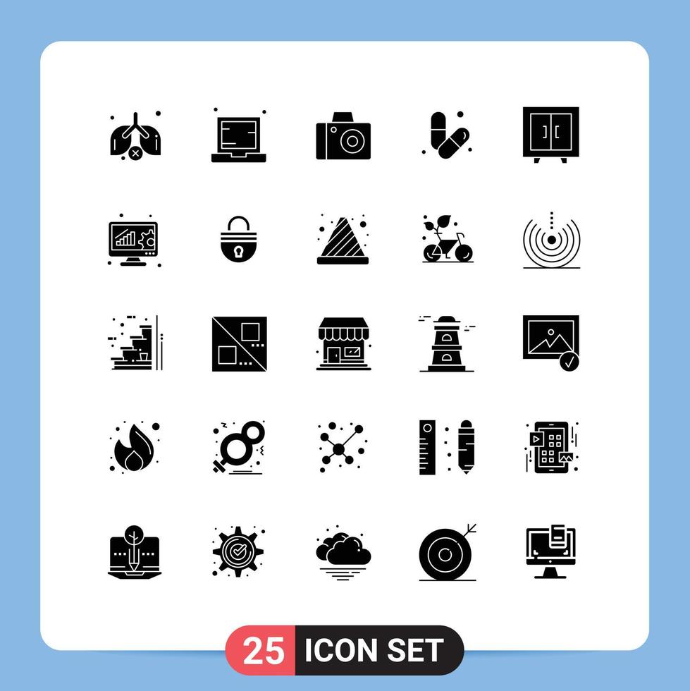 25 iconos creativos signos y símbolos modernos de muebles píldoras cámara músculo gimnasio elementos de diseño vectorial editables vector