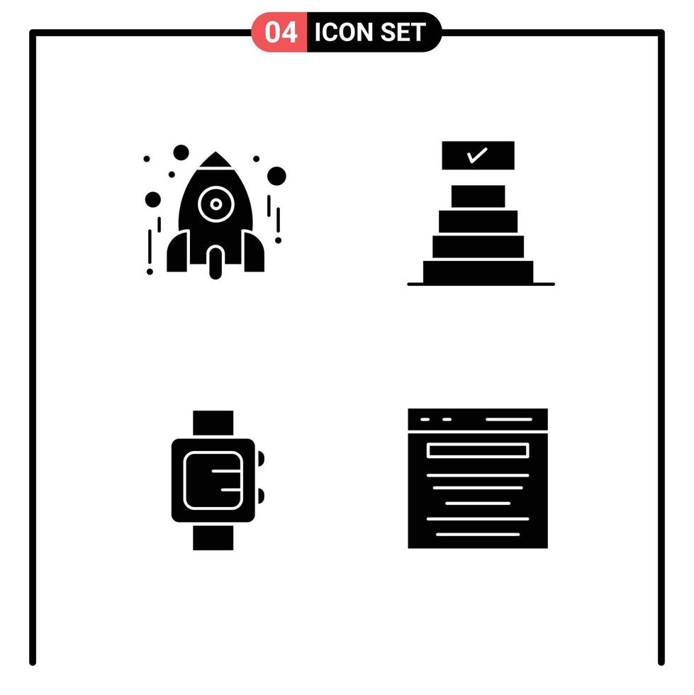 Modern Set of 4 Solid Glyphs and symbols such as education clock school check mark advertising Editable Vector Design Elements