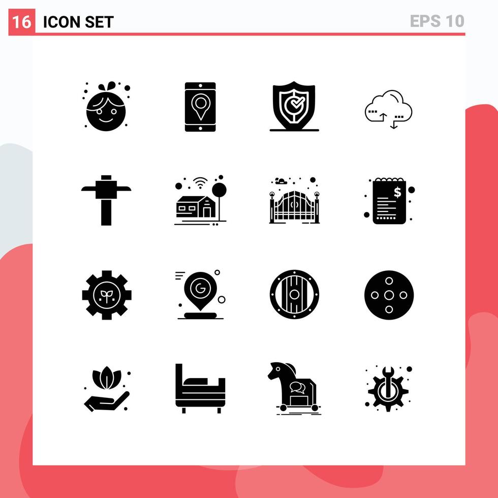 Pictogram Set of 16 Simple Solid Glyphs of miner link gdpr computing security Editable Vector Design Elements