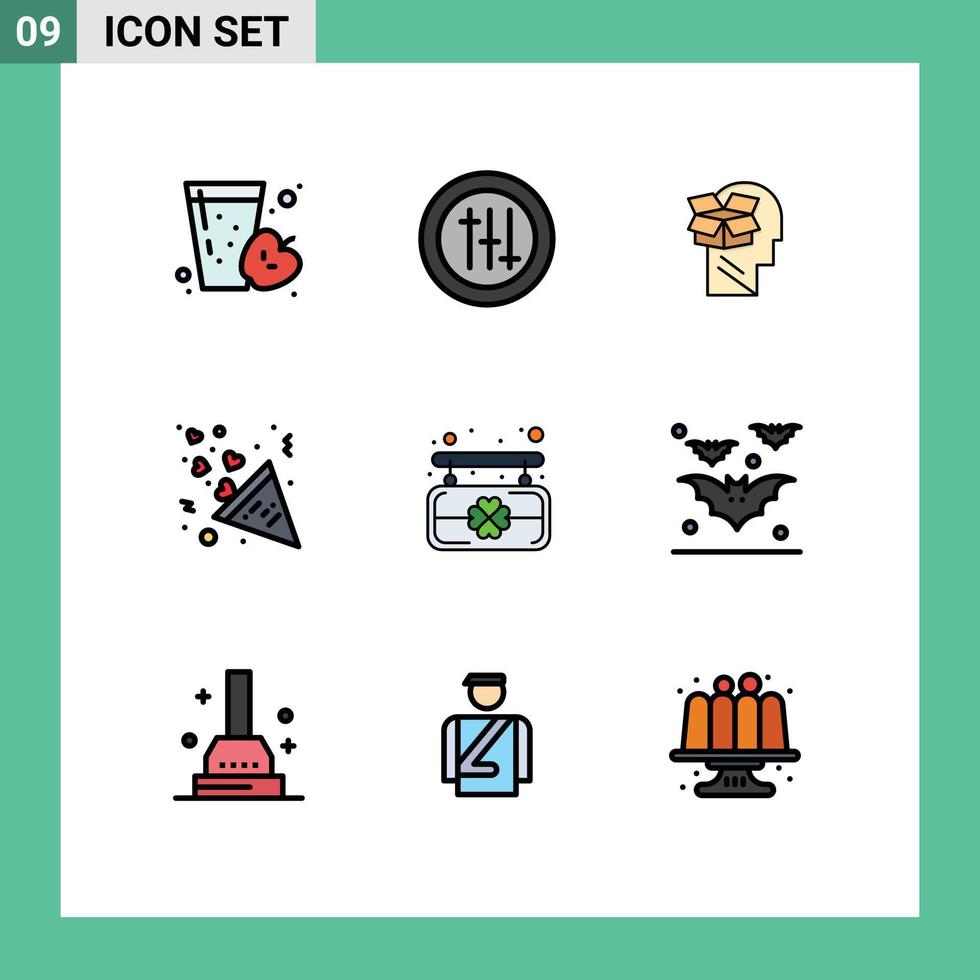 9 Filledline Flat Color concept for Websites Mobile and Apps saint love unbox heart celebration Editable Vector Design Elements