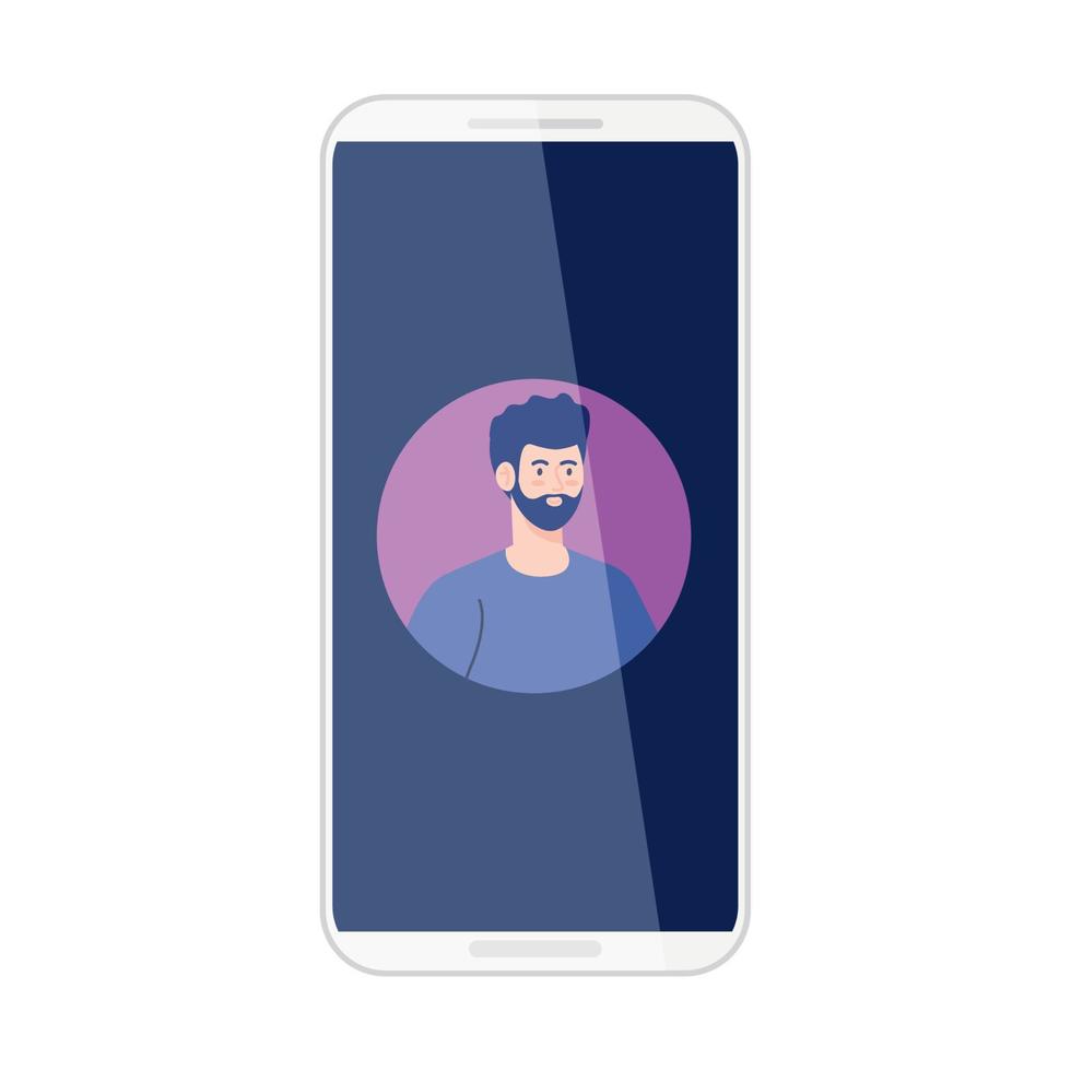 Smartphone con imagen de hombre en pantalla, sobre fondo blanco. vector