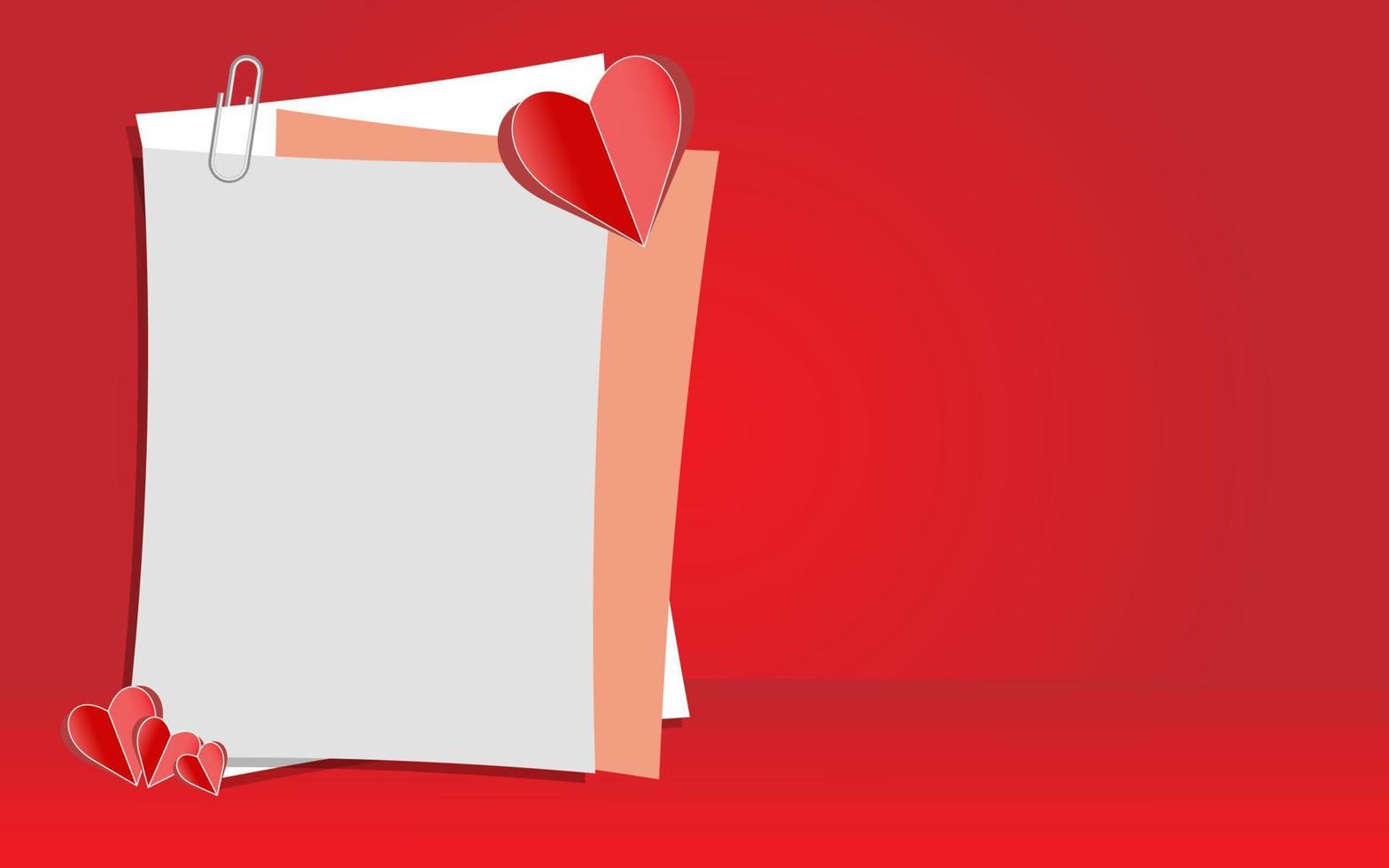 composición de álbum de recortes con papel de notas, cintas, elementos de flores y pegatina de corazón. página para la tarjeta de felicitación de san valentín. banner con lugar para texto. ilustración vectorial vector