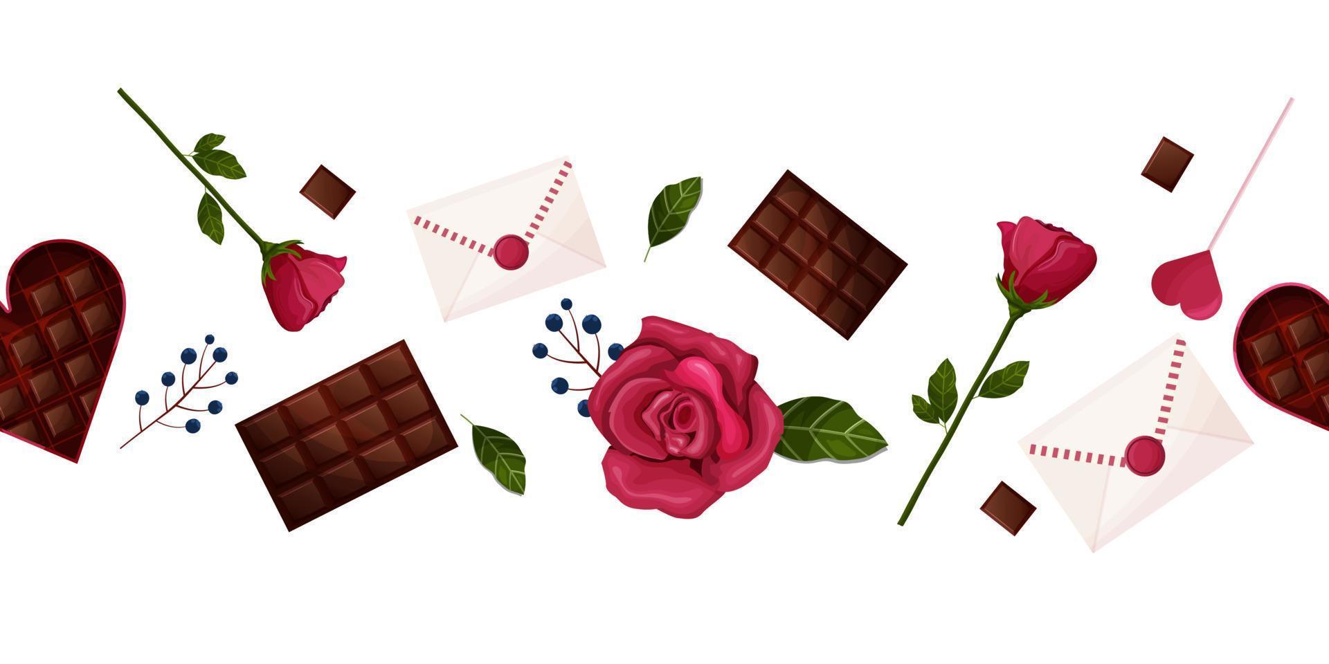 holiday decorations with chocolate, heart, flowers, leaves valentine's day. vector. vector