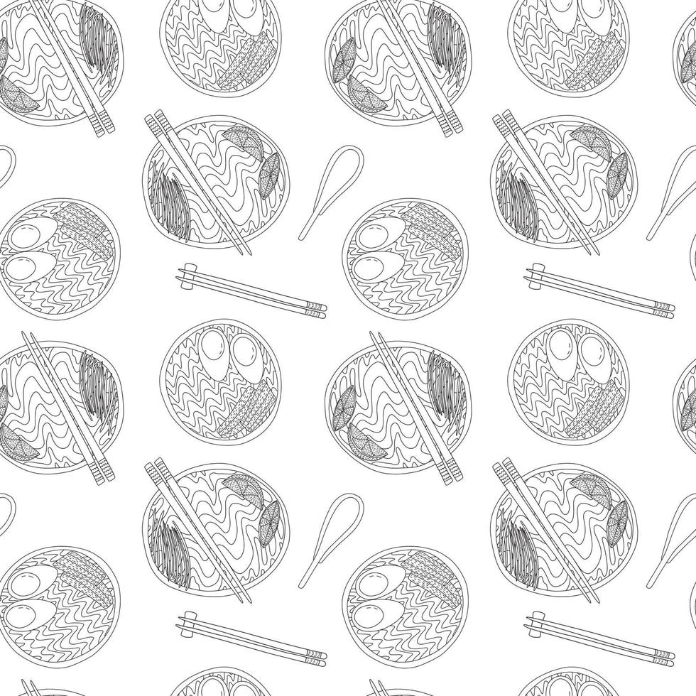 Vector Pad Thai noodles seamless pattern. Asian food ramen seamless pattern