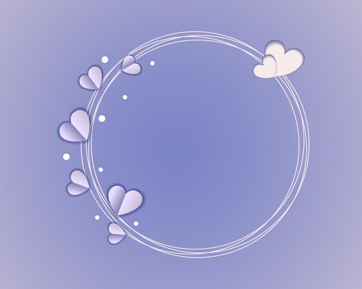 Lilac Valentine s Day note template with space for greetings, paper-cut hearts in a circle and a frame. Vector. Template. Postcard. Invitation. vector