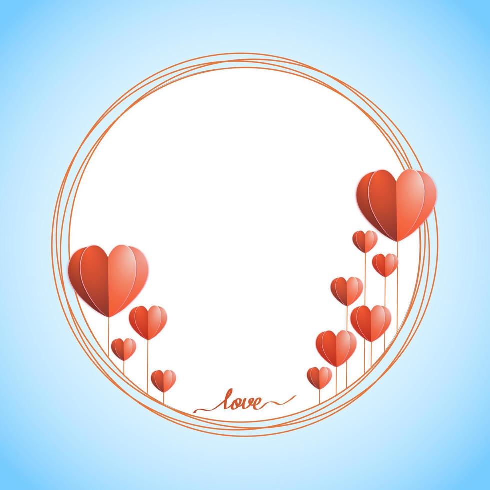 Blue template for Valentine s Day card with paper hearts growing like flowers. Vector. Template. Postcard. Invitations. vector
