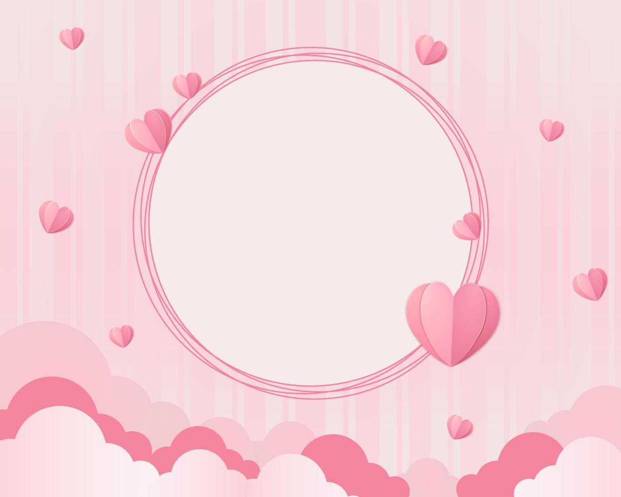 Soft pink template for Valentine s Day with a place for greetings, hearts and clouds. Vector. Polygraphy. Postcard. Invitation. vector