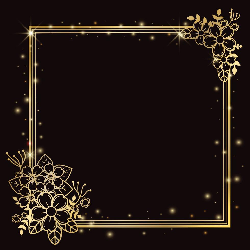 Luxury Square Gold Flower Frame with Black Background vector