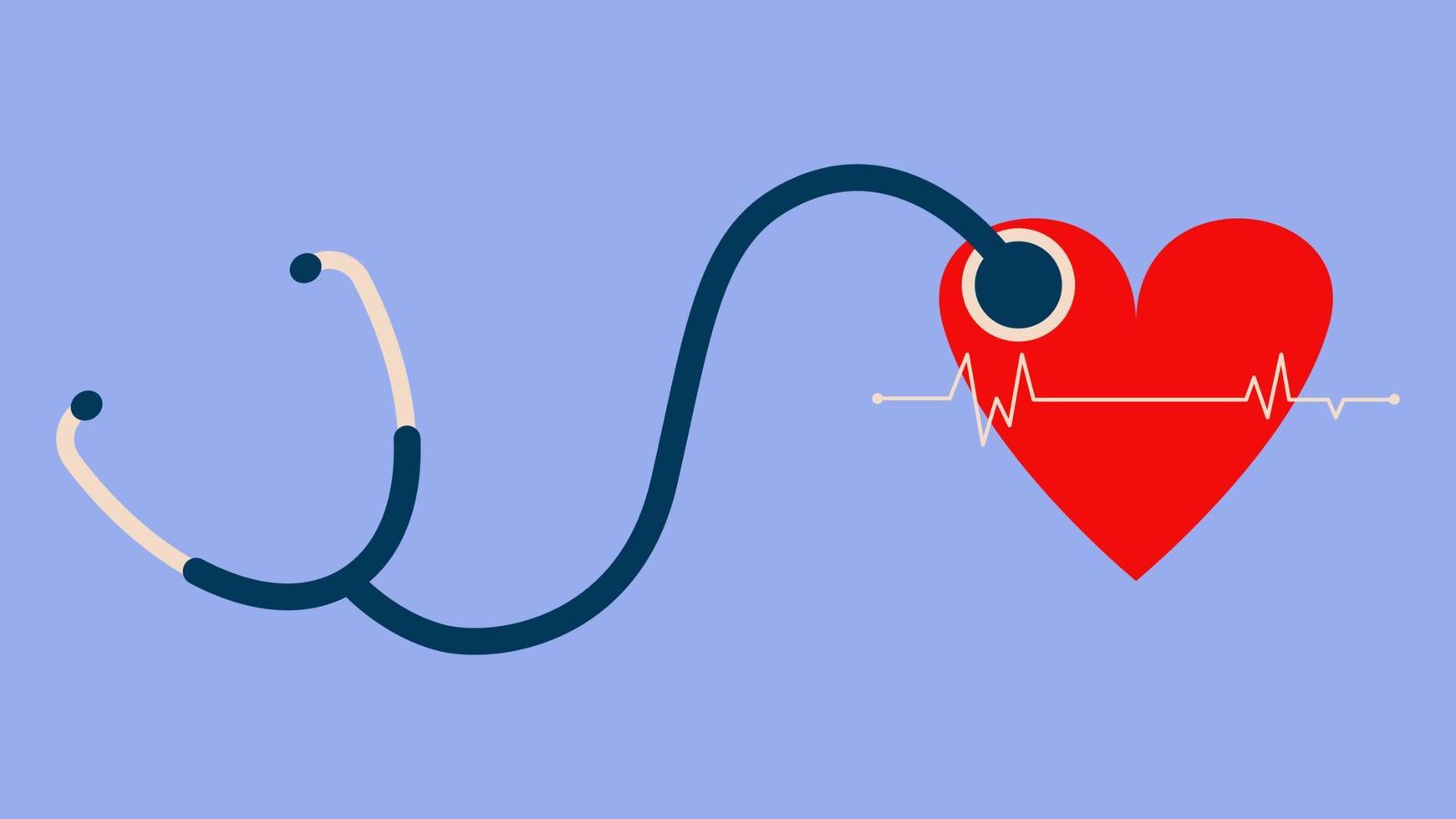 Stethoscope with red heart pulse shape. Symbol of health and medicine. Vector illustration. EPS 10.