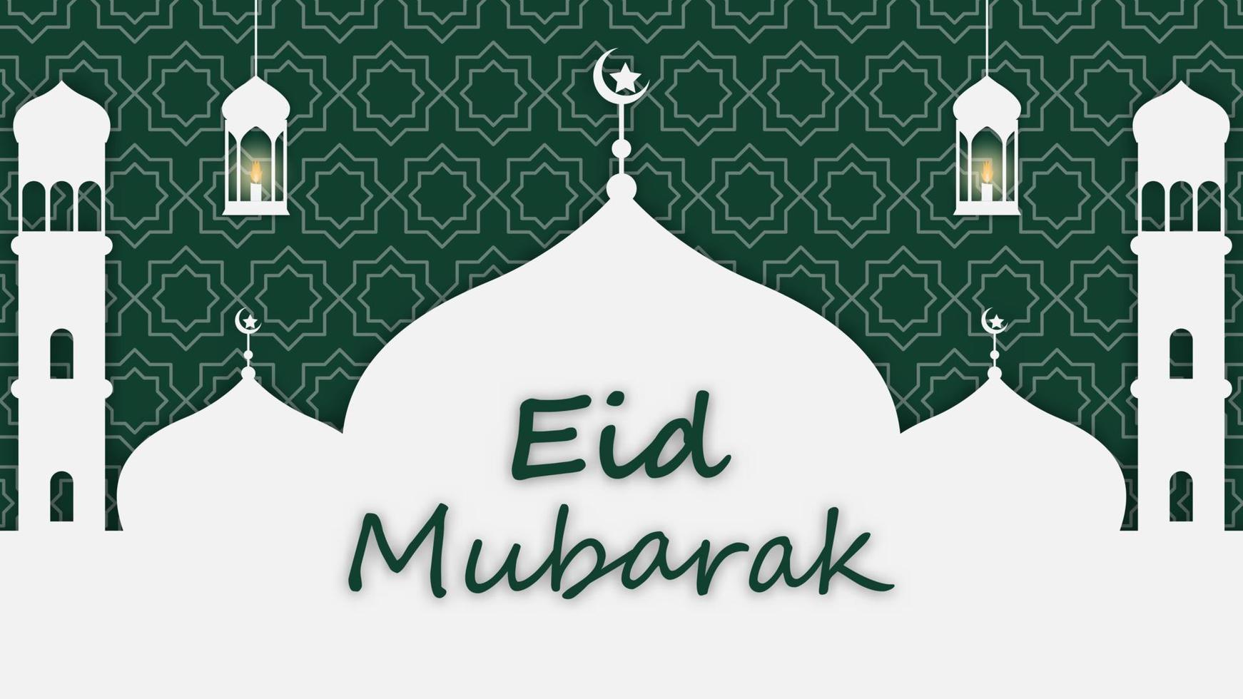 Islamic eid mubarak web or banner background with mosque and lantern. Vector illustration. EPS 10.