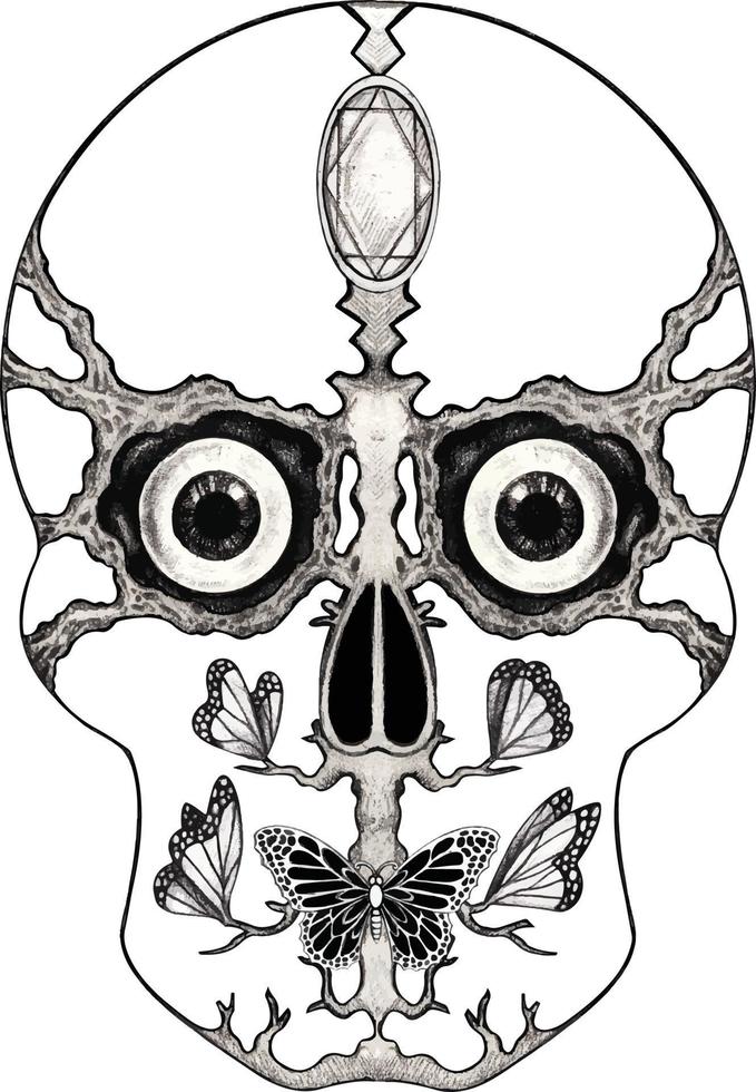 Art surreal skull. Hand drawing and make graphic vector. vector