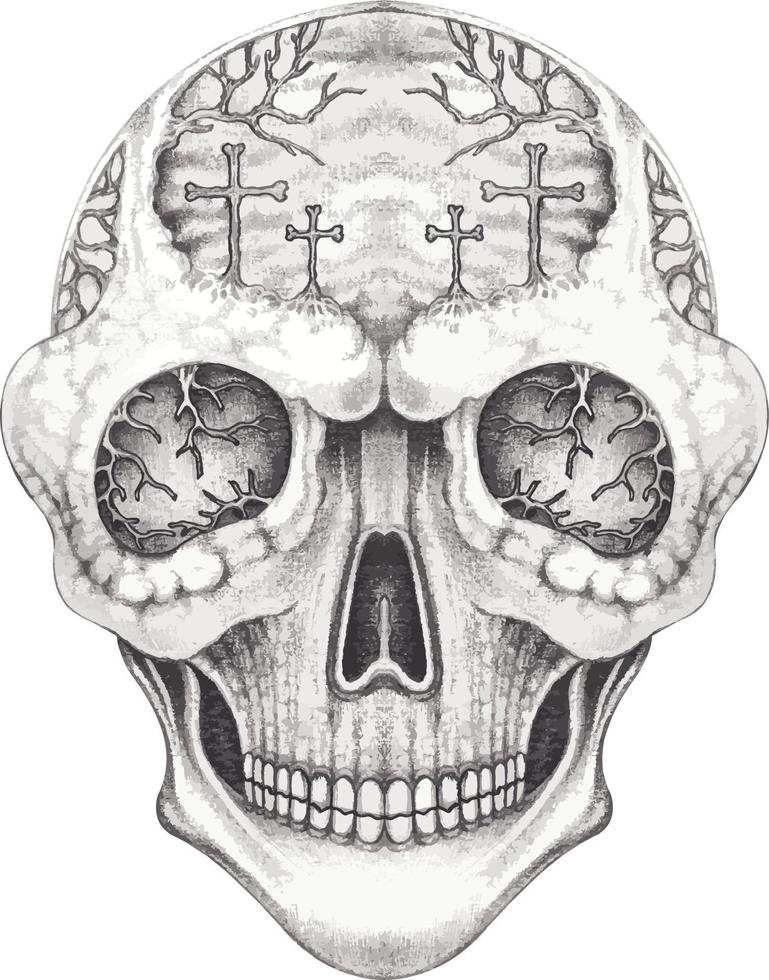 Art surreal skull. Hand drawing and make graphic vector. vector