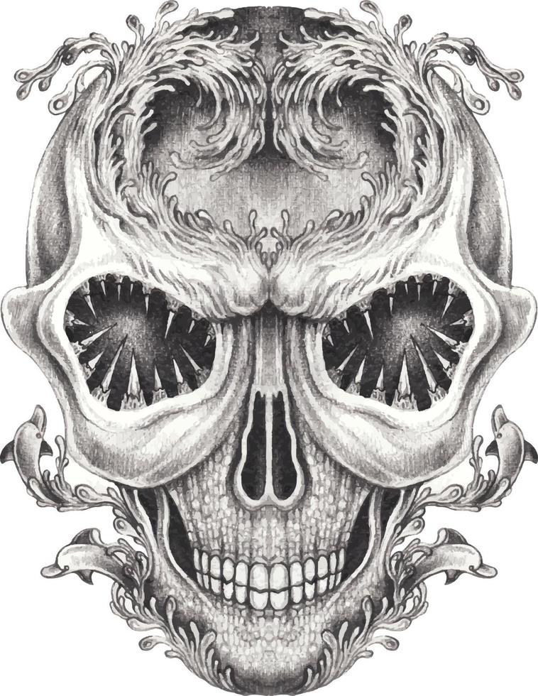 Art surreal skull. Hand drawing and make graphic vector. vector