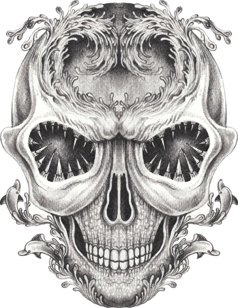 Art surreal skull. Hand drawing and make graphic vector. vector