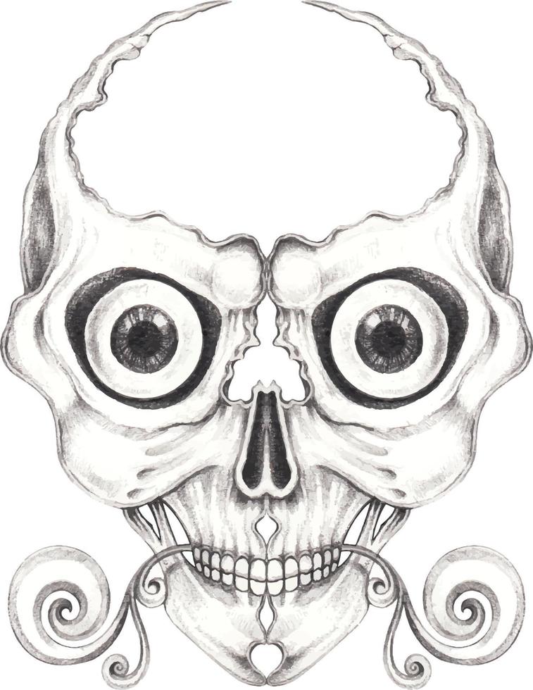 Art surreal skull. Hand drawing and make graphic vector. vector