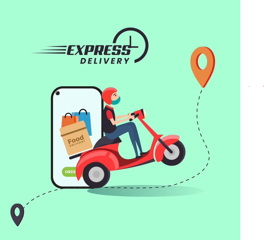 Express Delivery Social Media Post, Scooter Delivery, Online Delivery service or Bike and Home Delivery Ads or Icon vector