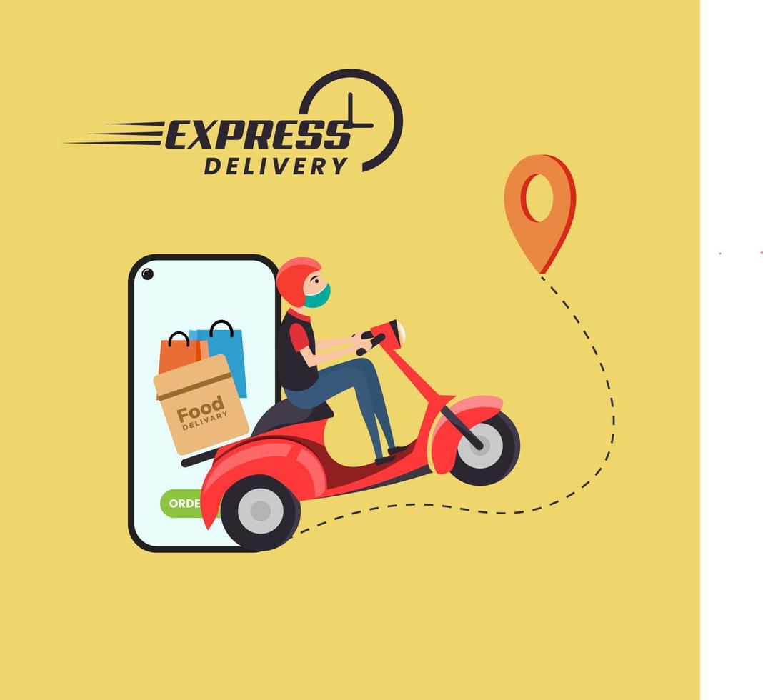 Express Delivery Social Media Post, Scooter Delivery, Online Delivery service or Bike and Home Delivery Ads or Icon vector