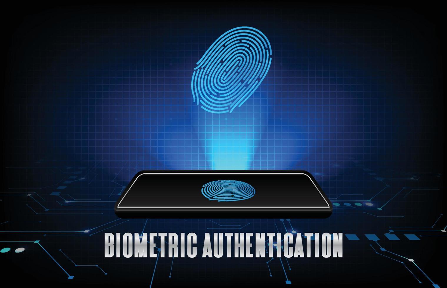 fondo abstracto de tecnología futurista teléfono móvil inteligente con autenticación biométrica de huellas dactilares vector
